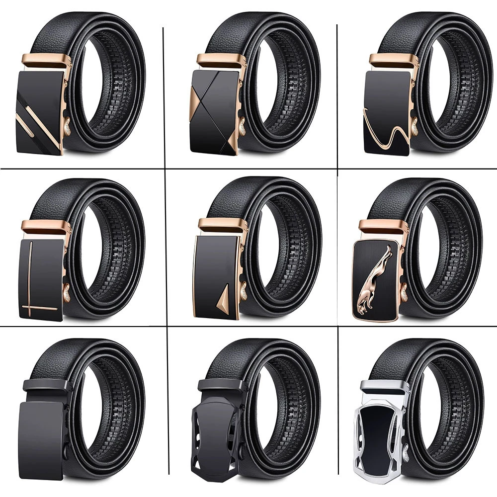 男士超纤自动扣皮带男款自动扣牛皮腰带商务休闲裤带百搭腰带