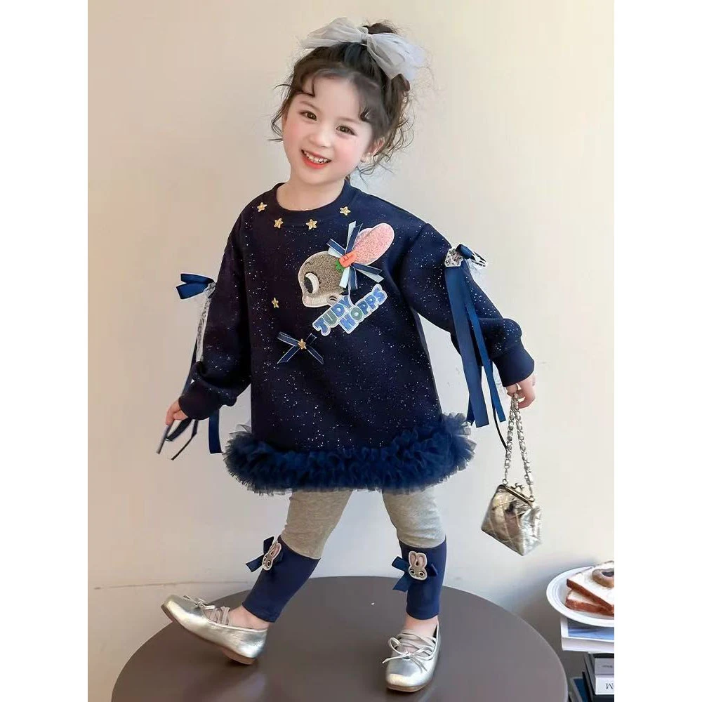 女童新款秋季兔子警官卫衣两件套朱迪套装连衣裙底裤韩版洋气秋装