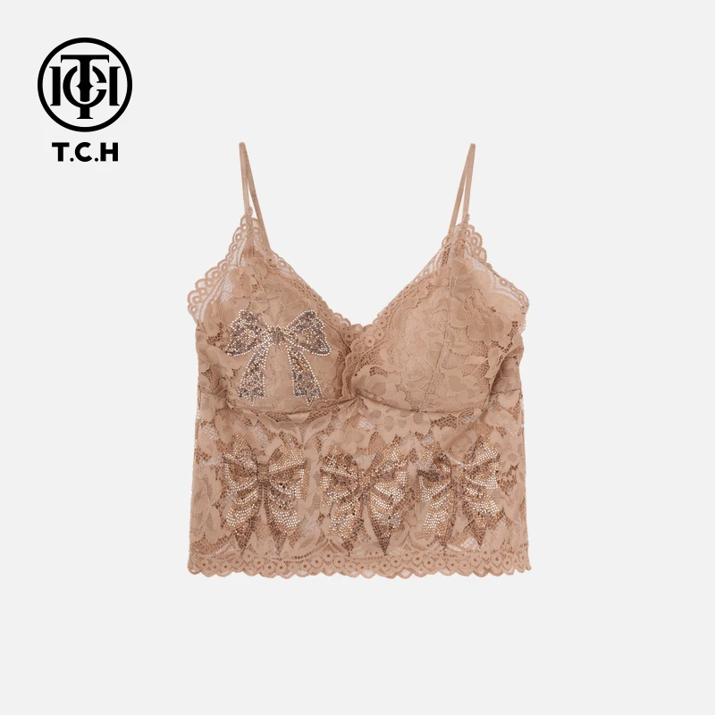 TCH现货私服烫钻工艺蝴蝶结时尚背心吊带女T75A14E5010轻奢tch