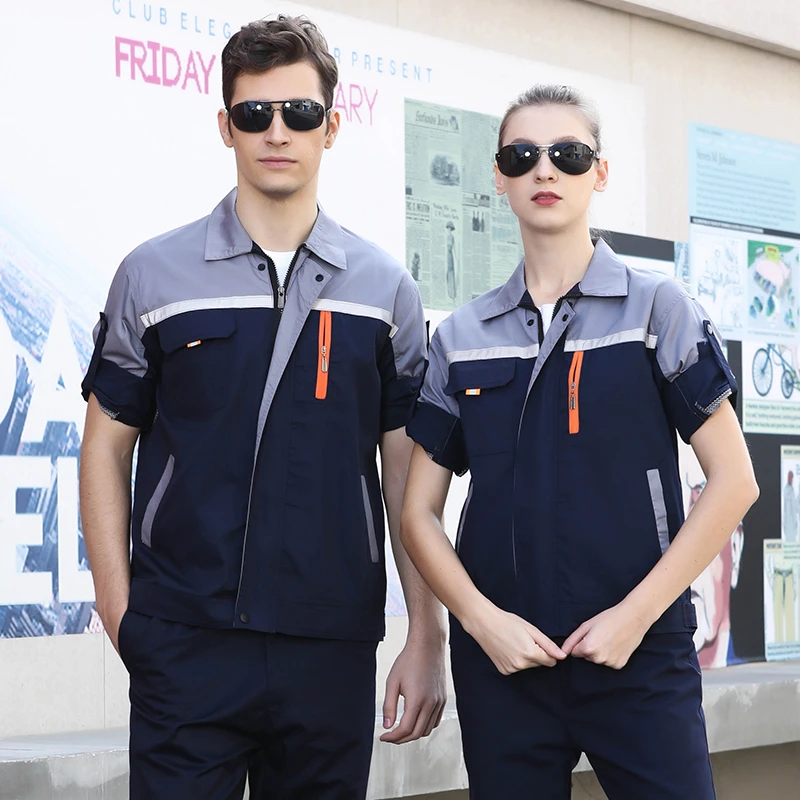 夏季薄款长袖工作服套装男透气劳保服上衣工厂车间汽修定制logo