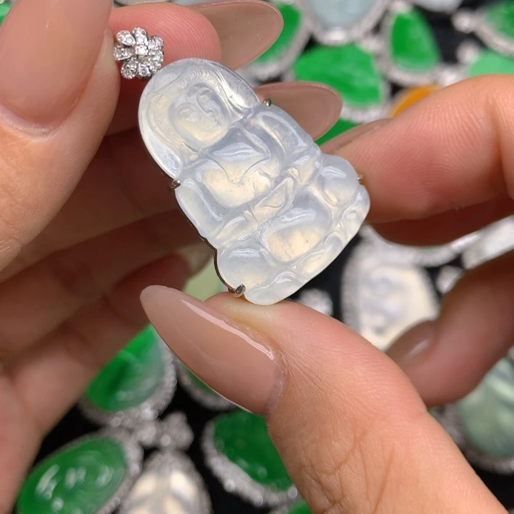 翡翠18K金镶嵌吊坠(不含链)