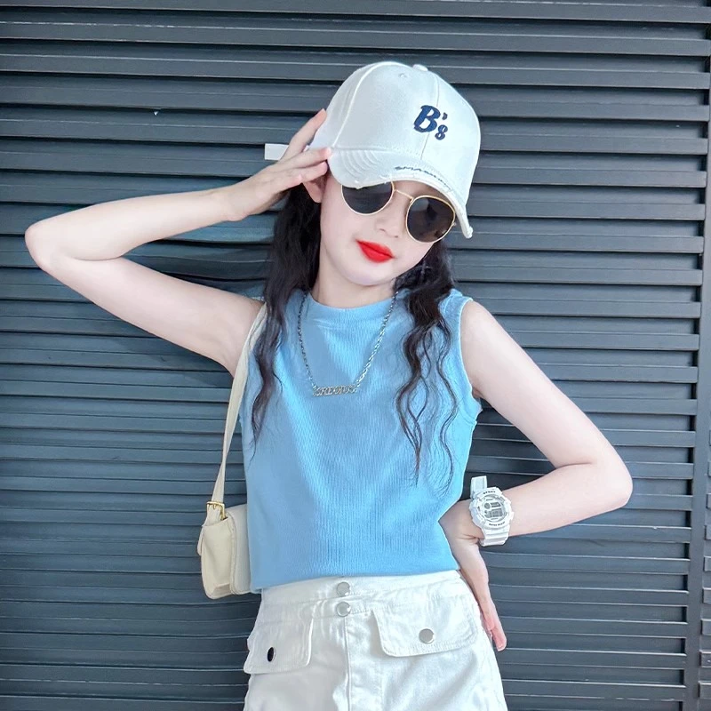 女童背心外穿夏季2025新款儿童装无袖t恤短款女大童夏装潮酷穿搭