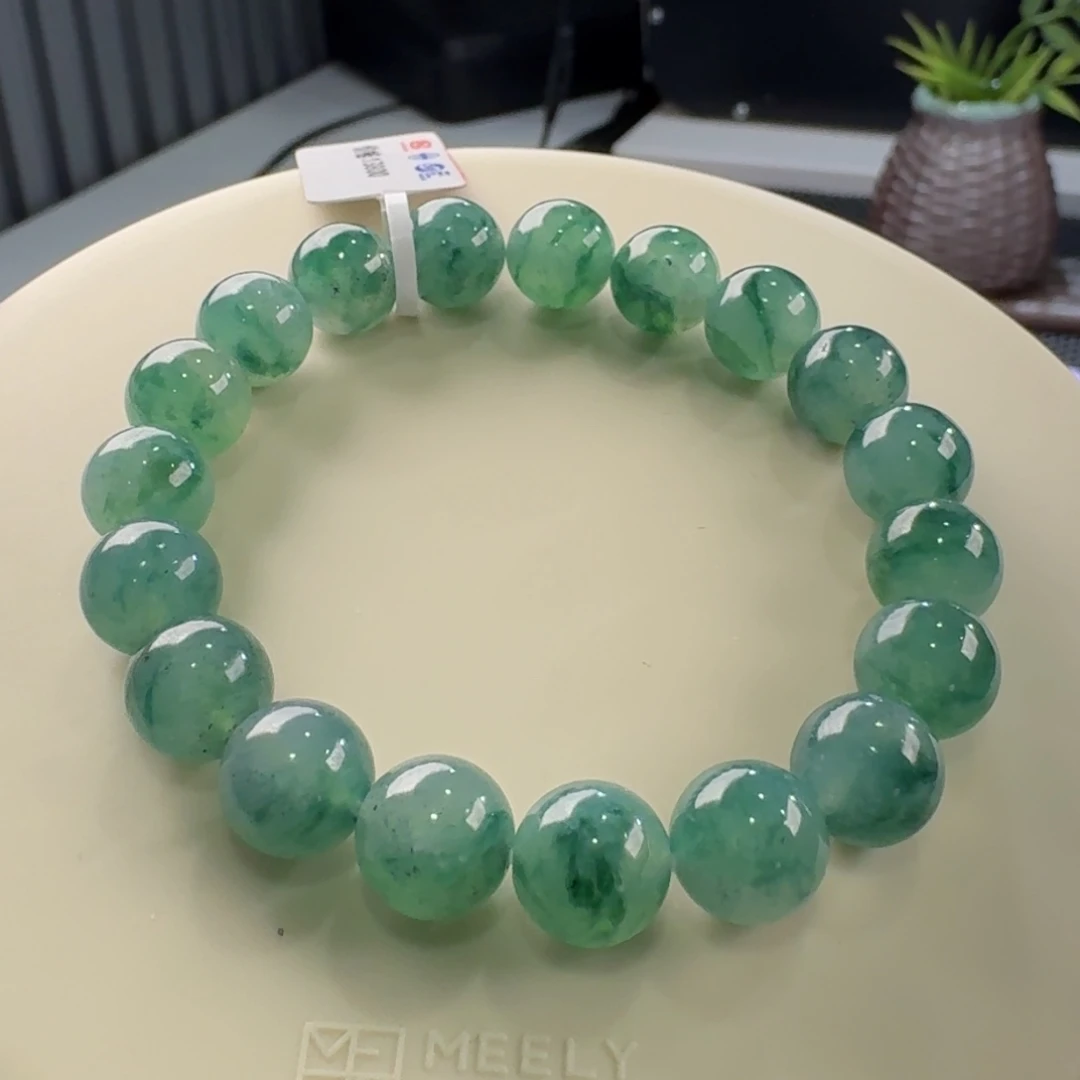 翡翠手链未镶嵌蓝绿飘花单圈卡10