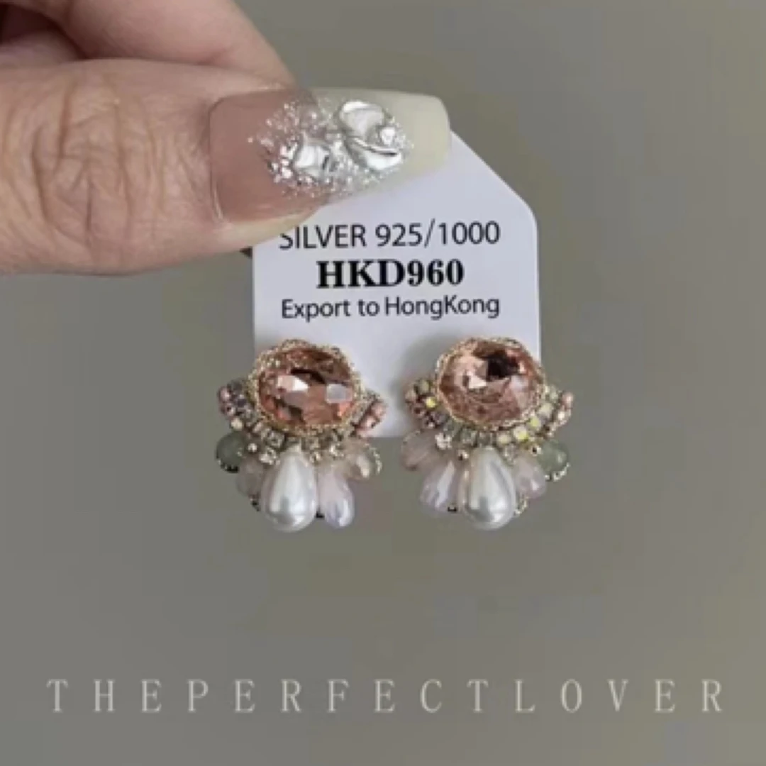 铜合金耳饰 民族风异域风情撞色水晶锆石耳钉百搭耳饰