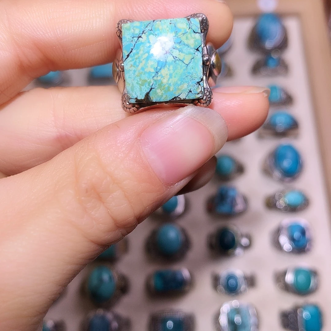 绿松石银S925镶嵌戒指