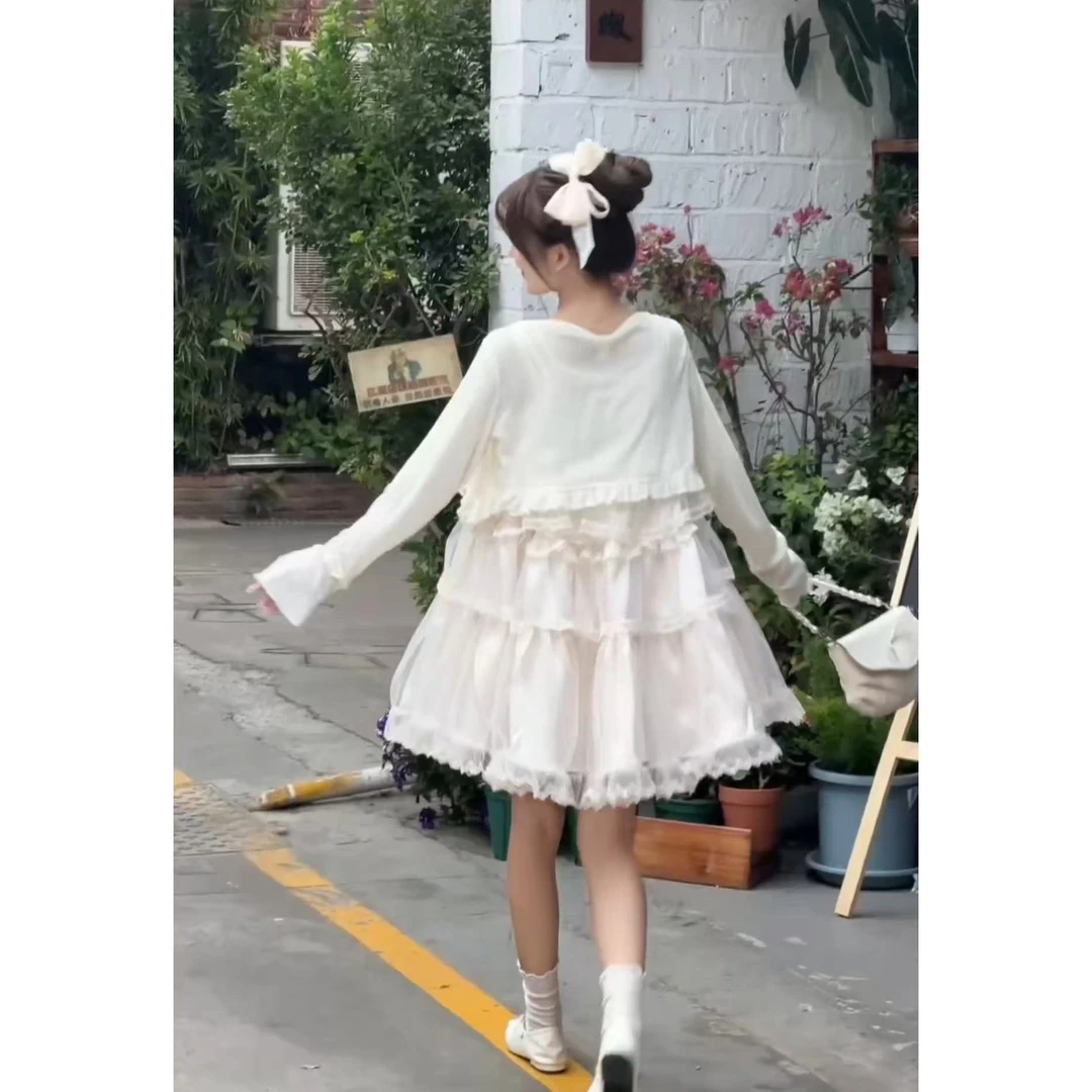 荷叶边针织开衫女夏季薄款防晒长袖罩衫吊带外搭上衣外套