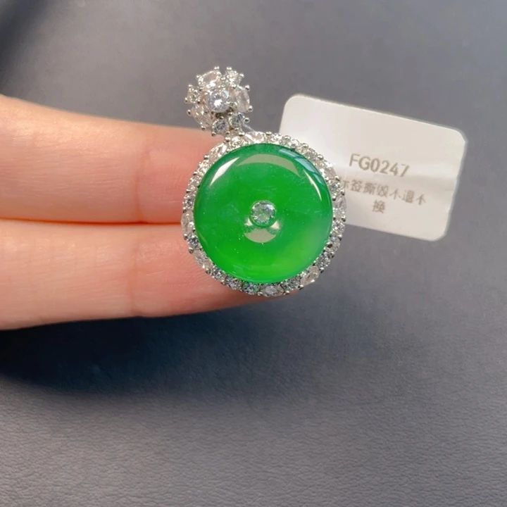 吊坠(不含链)银S925镶嵌翡翠