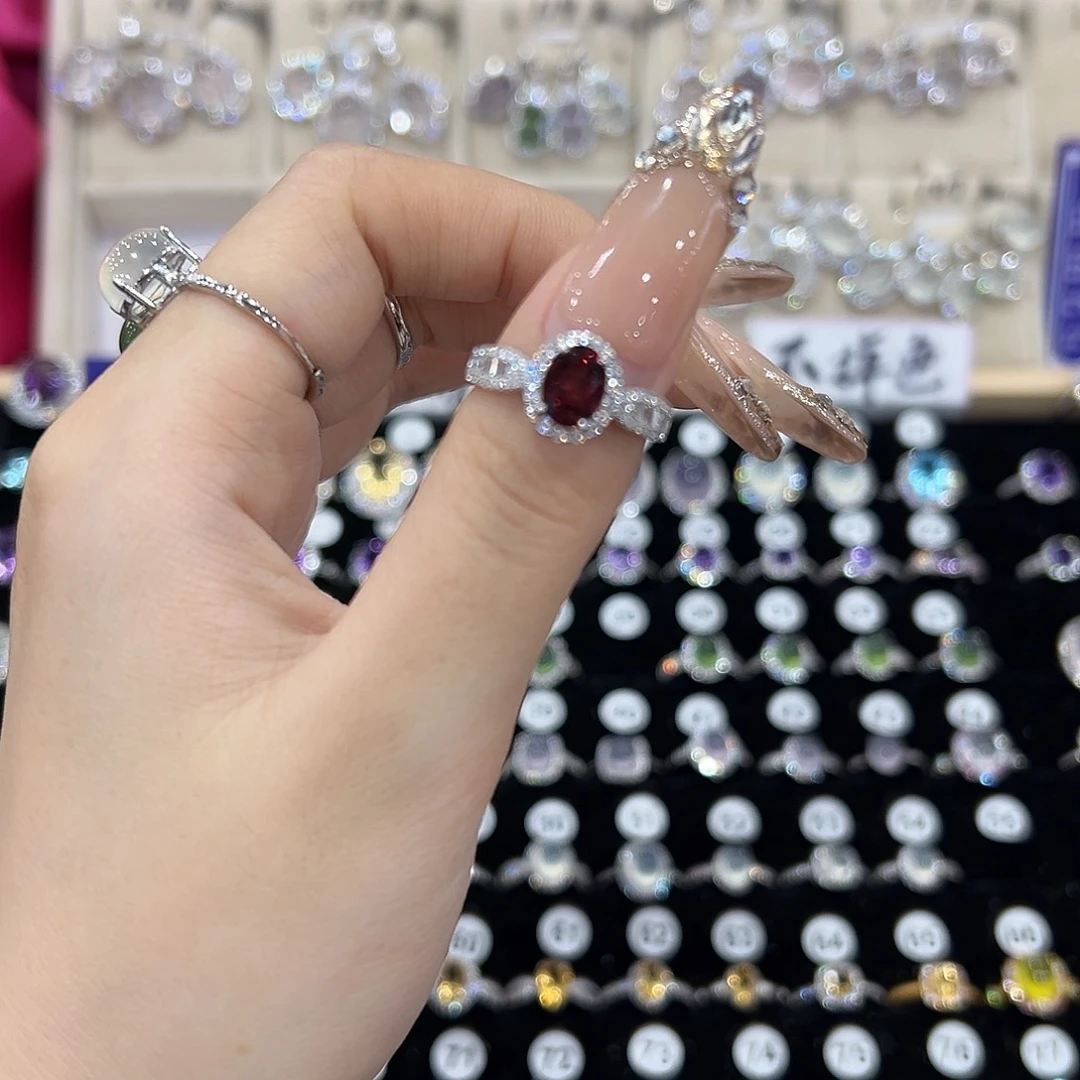 胖***）银S925镶嵌戒指石榴石