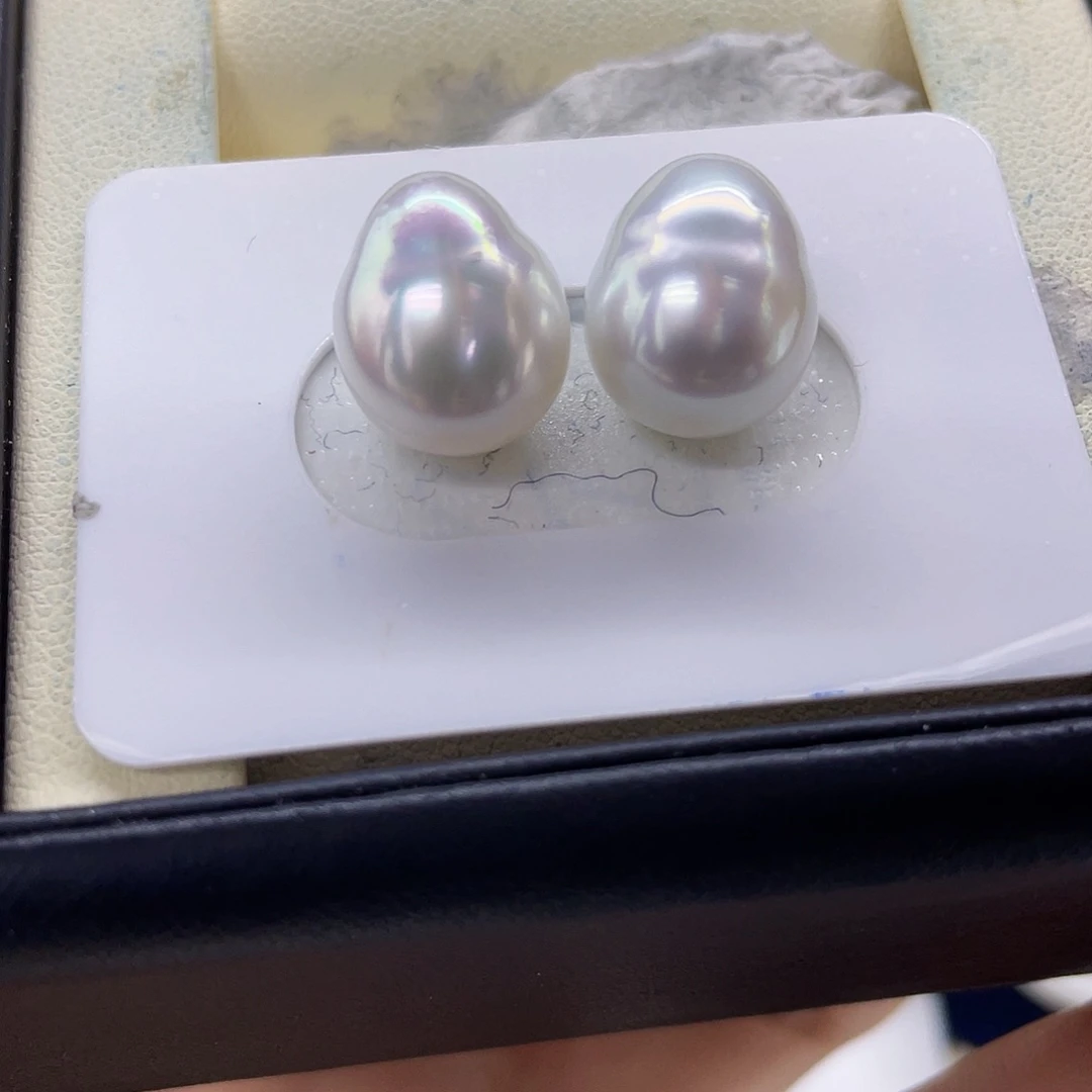 海水珍珠裸珠澳白炫彩宝石光对珠11-12mm