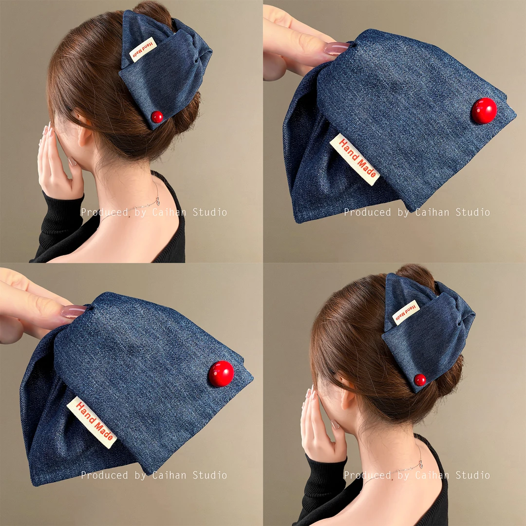 热恋私藏~韩国牛仔三角抓夹女高级感2025新款时尚鲨鱼夹旅行发卡