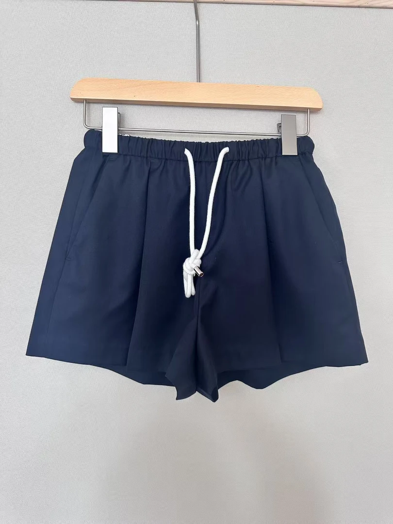2025新款女装 蓝色休闲抽绳短裤