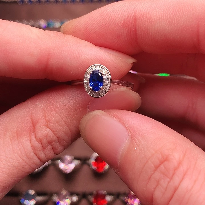 蓝宝石戒指银S925镶嵌