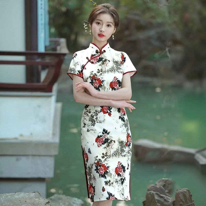 改良旗袍夏季2025年新款女年轻款气质高端印花中式连衣裙长款日常