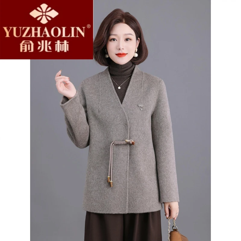 俞兆林妈妈新中式国风全羊毛双面呢大衣中老年女装洋气喜