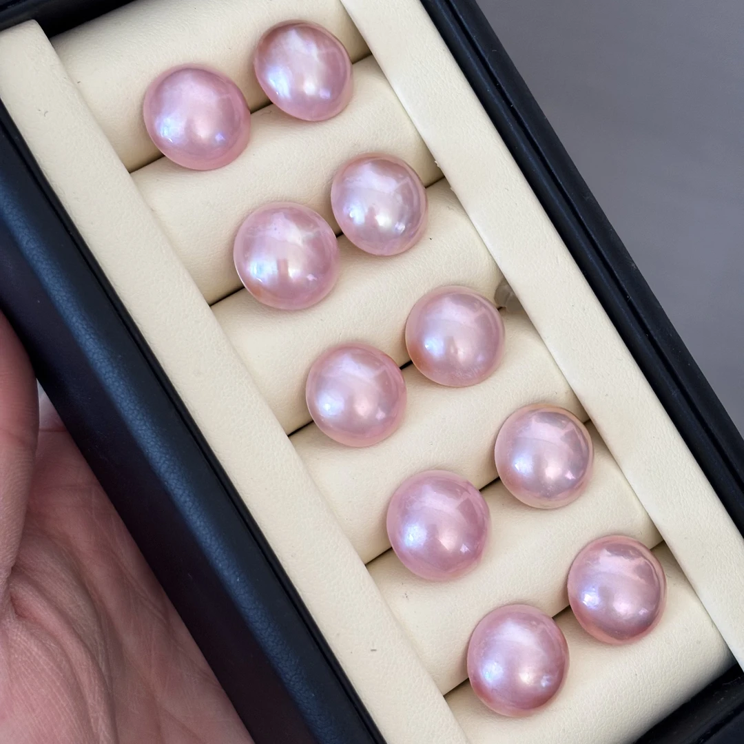 海水红粉佳人马贝耳钉 13-15mm S925银 多样性发一