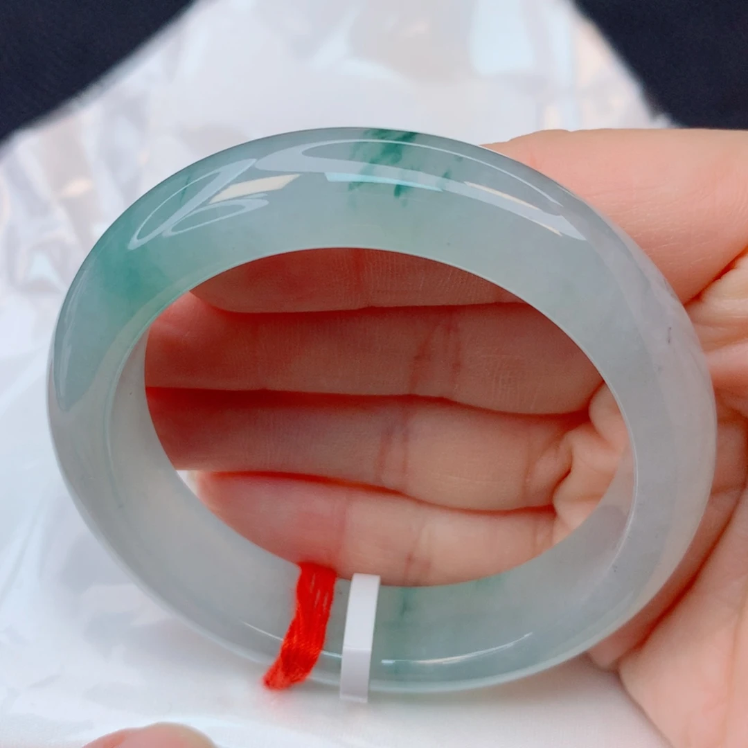 翡翠未镶嵌手镯51-52冰种起胶光飘花 厚装