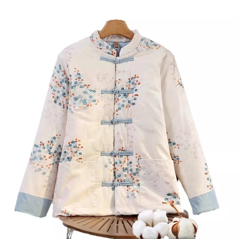 新疆棉花棉袄女士冬季新款纯棉手工棉衣妈妈复古唐装盘扣棉服外套