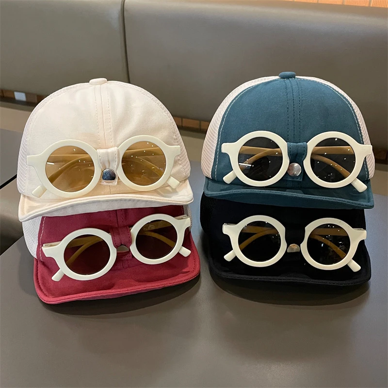 【小布丁】韩版宝宝墨镜软檐鸭舌帽夏季网眼防晒帽男女童出游棒球帽