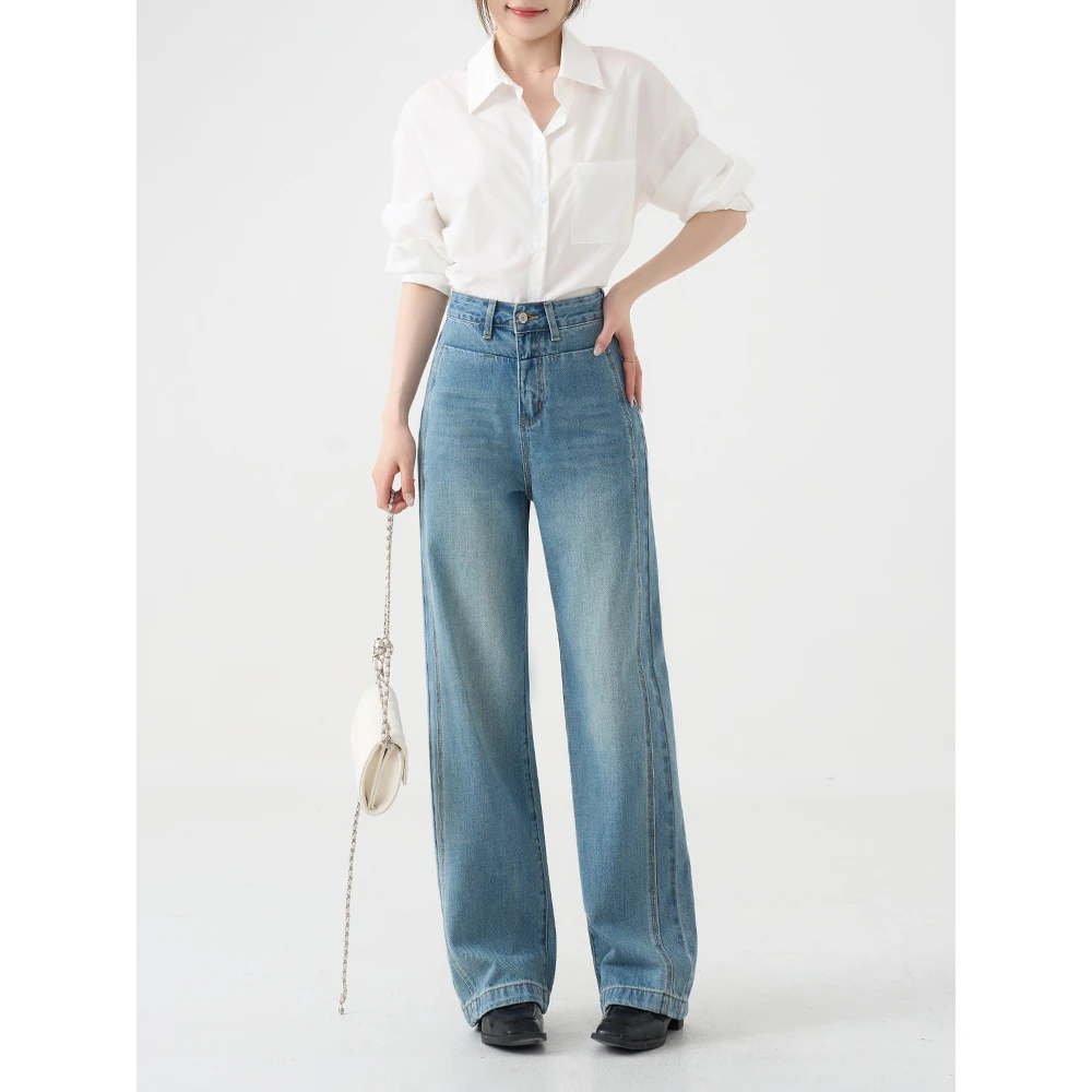 阔腿裤女宽松显瘦复古水洗牛仔长裤89158