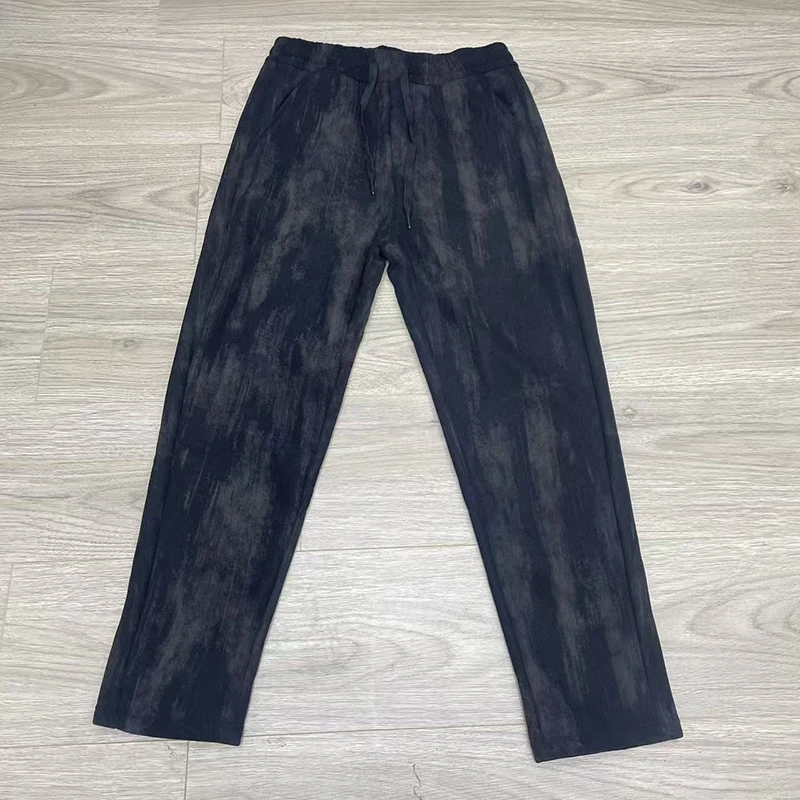 秋冬季男士休闲裤加绒加厚男款裤子保暖水洗扎染裤子微宽松休闲裤