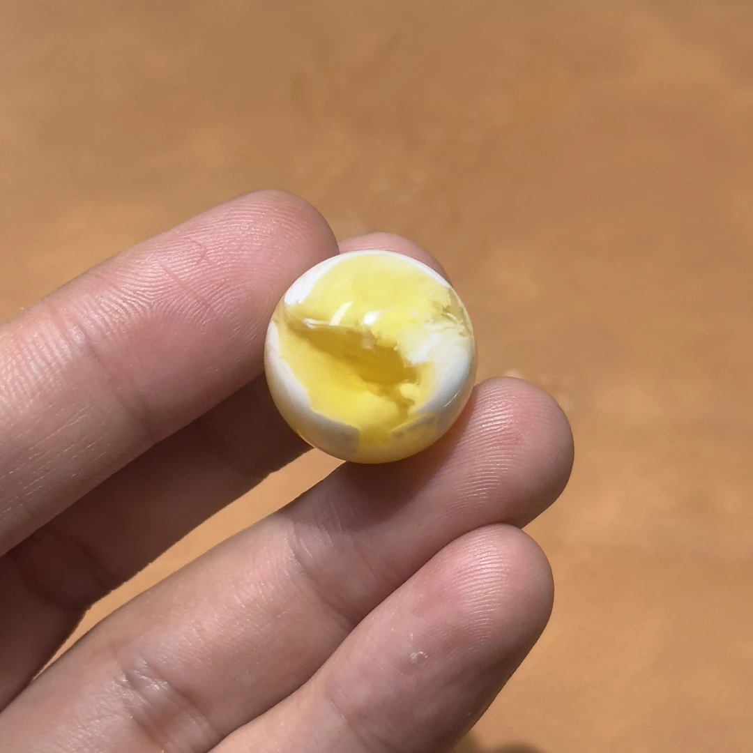 天然琥珀蜜蜡 金瓷白溶洞 圆珠尺寸19.5mm