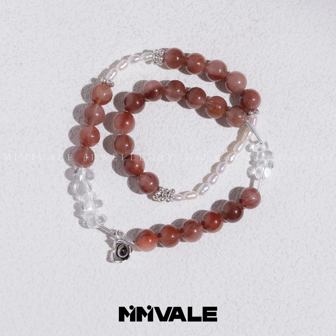 秘密山谷【红珠帘】原创设计款极光炫彩珍珠红发晶双圈手串MMSG8180