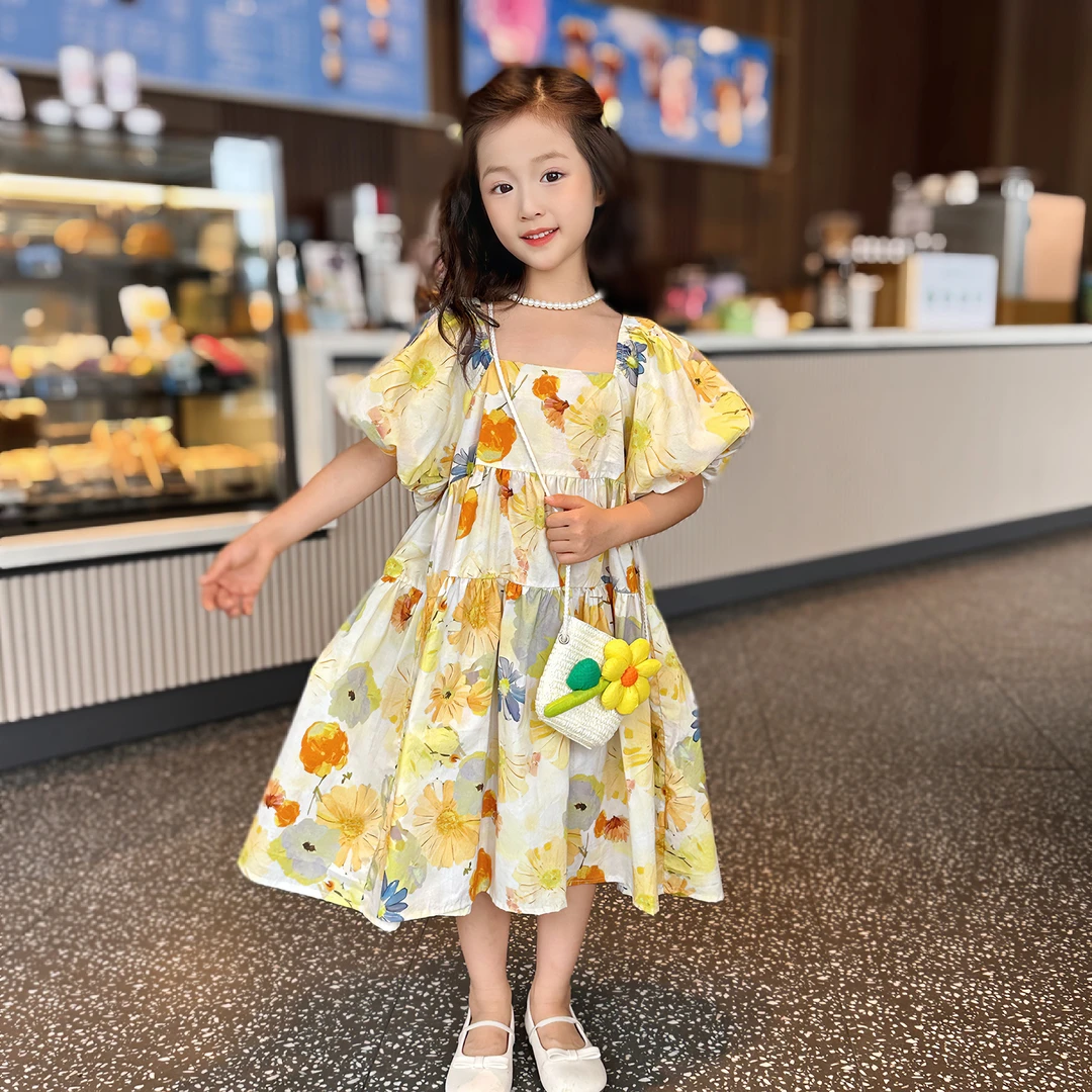 夏季薄款女童连衣裙纯棉透气公主裙宽松潮范洋气童装蓬蓬裙甜美款
