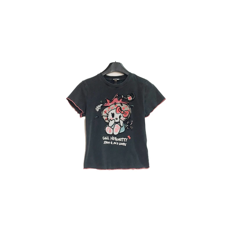 南油小众设计师新品水洗灰可爱女孩英文字母短袖T恤