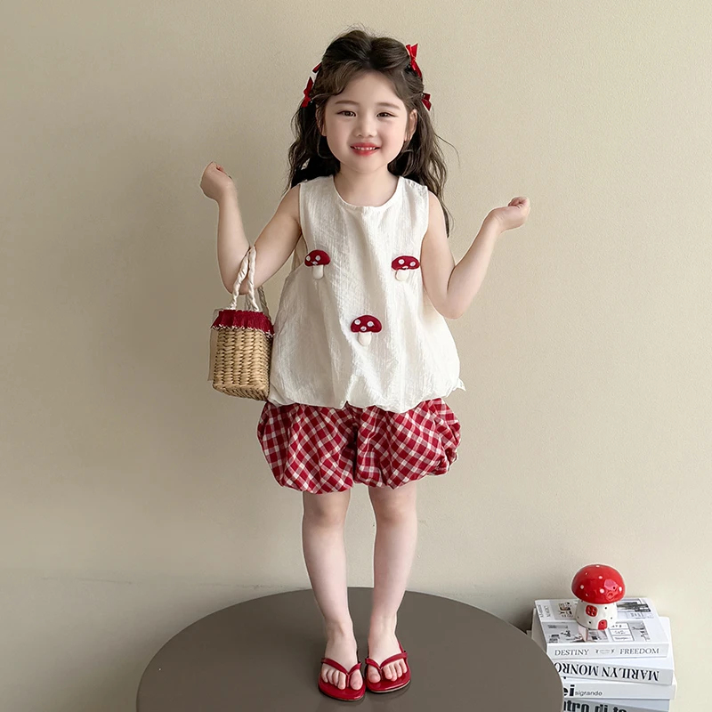 女童夏装套装2025新款洋气儿童无袖背心灯笼裤女宝宝夏季两件套潮