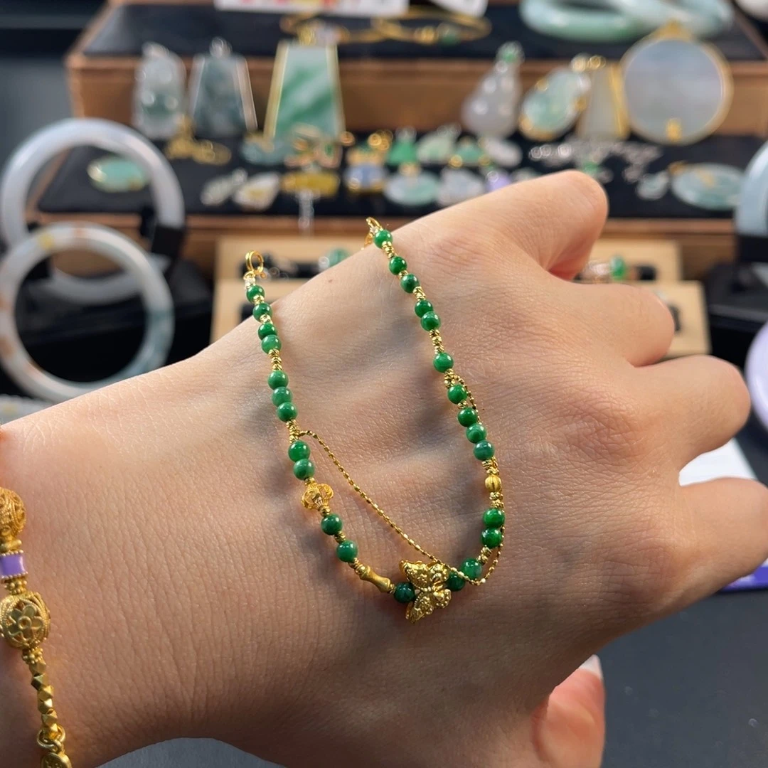 翡翠18K金镶嵌手链买断不退换