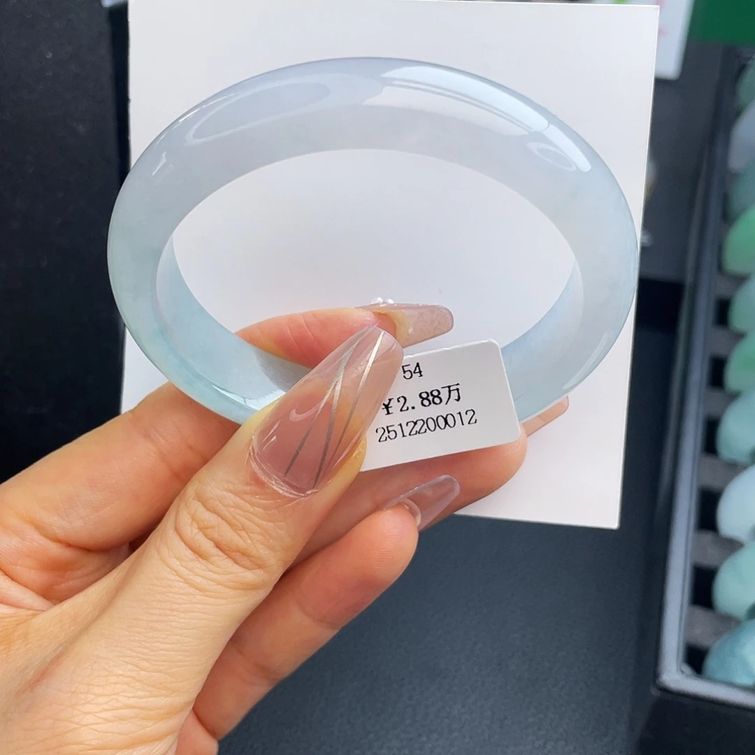 翡翠未镶嵌手镯54圈正冰淡紫甜绿双色贵妃镯