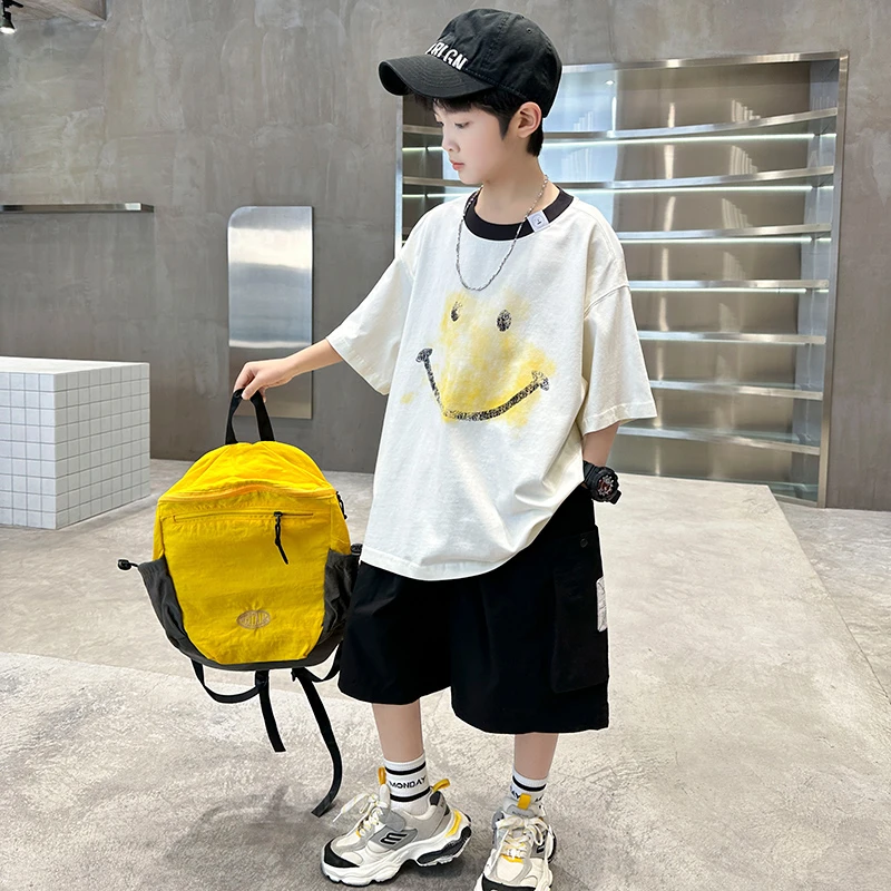 男童夏装短袖套装6-12岁潮牌中大童洋气时尚儿童男孩夏季薄款时髦