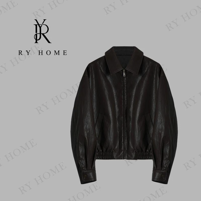 【容雨RYHOME】复古擦色“廓形松弛感”巴恩风翻领机车服外套253W2455