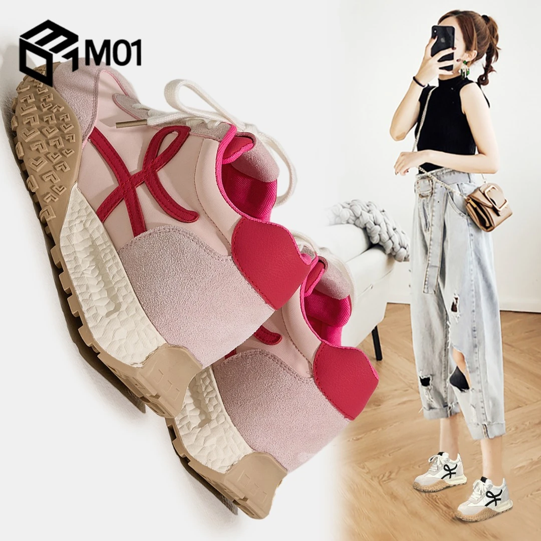 M01红色厚底德训鞋女春秋新款爆款百搭小个子轻便增高运动休闲鞋
