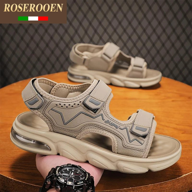 干净痞帅青少年运动凉鞋男士2025新款夏季外穿防滑软底开车沙滩罗