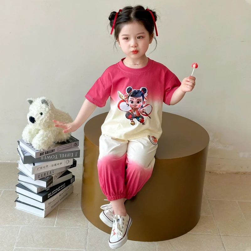 女童哪吒短袖套装儿童新款两件套洋气宝宝夏季休闲夏装