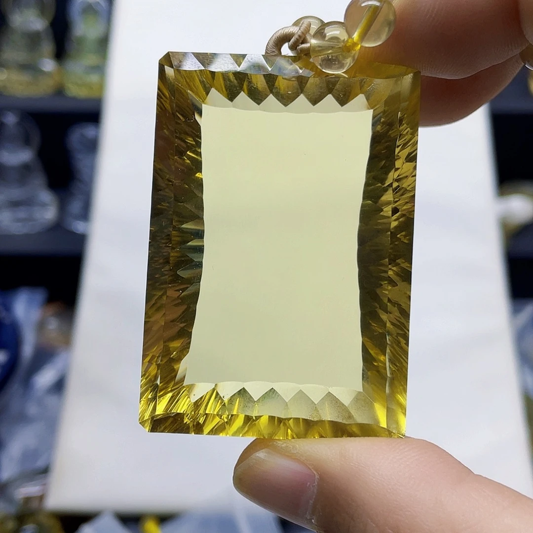 未镶嵌水晶颈饰黄水晶千禧面平安无事牌吊坠