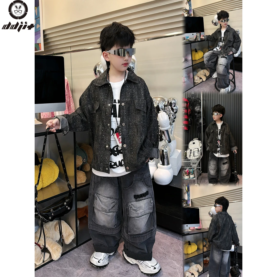 蛋蛋家【高阶玩家】春季新款洋气黑色满钻牛仔外套