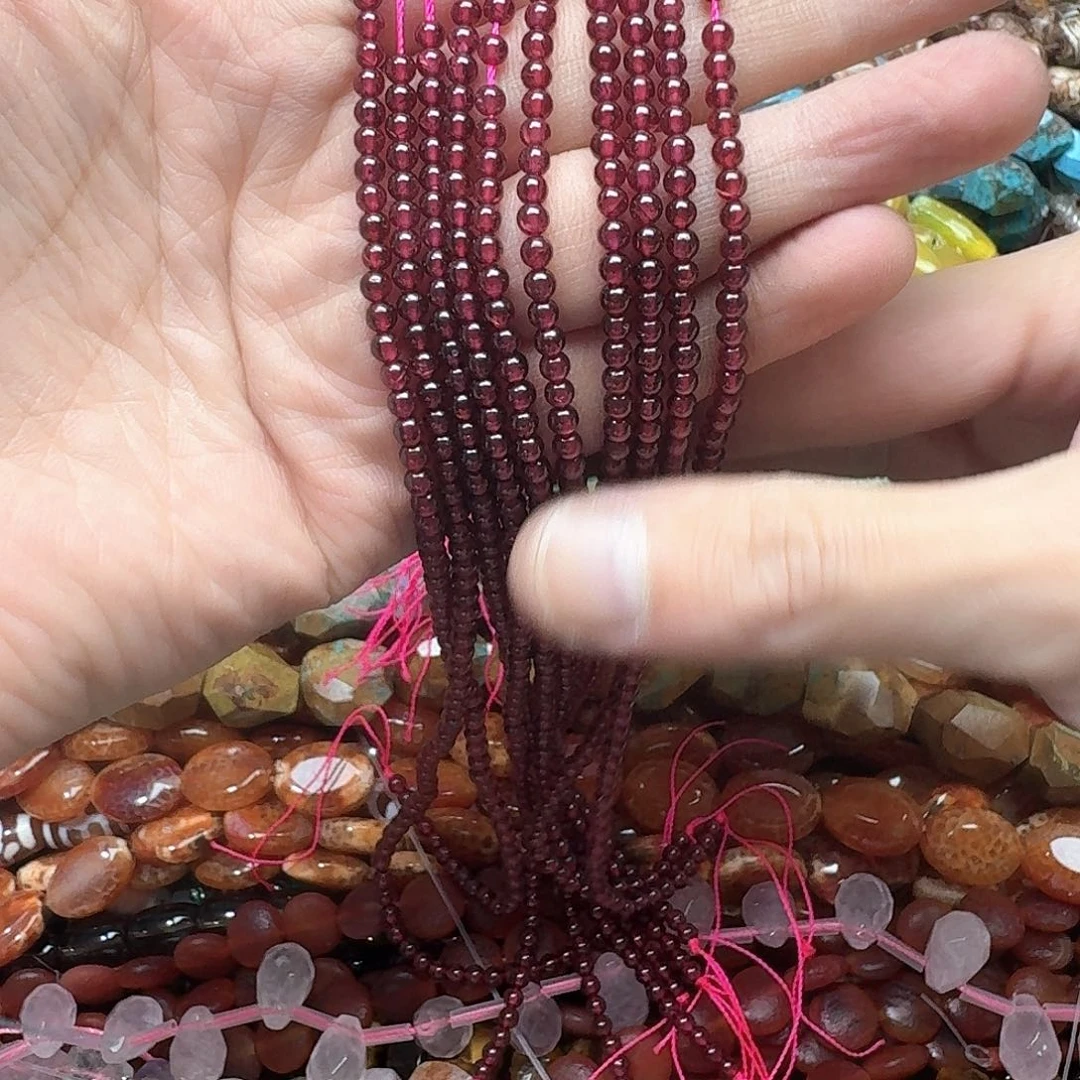 玛瑙/玉髓合金珠宝半成品一条3.5mm石榴石