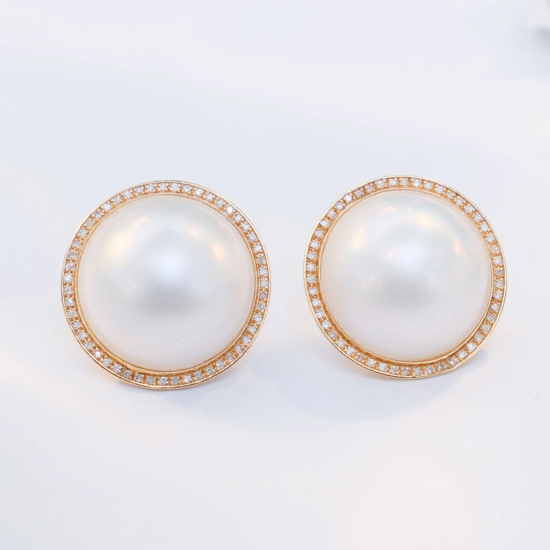 海水马贝珍珠18k太阳花耳钉