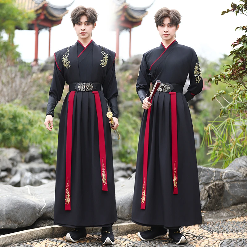 新中式国风汉服男款套装男生唐装古装古风高端交领半臂外套表演服