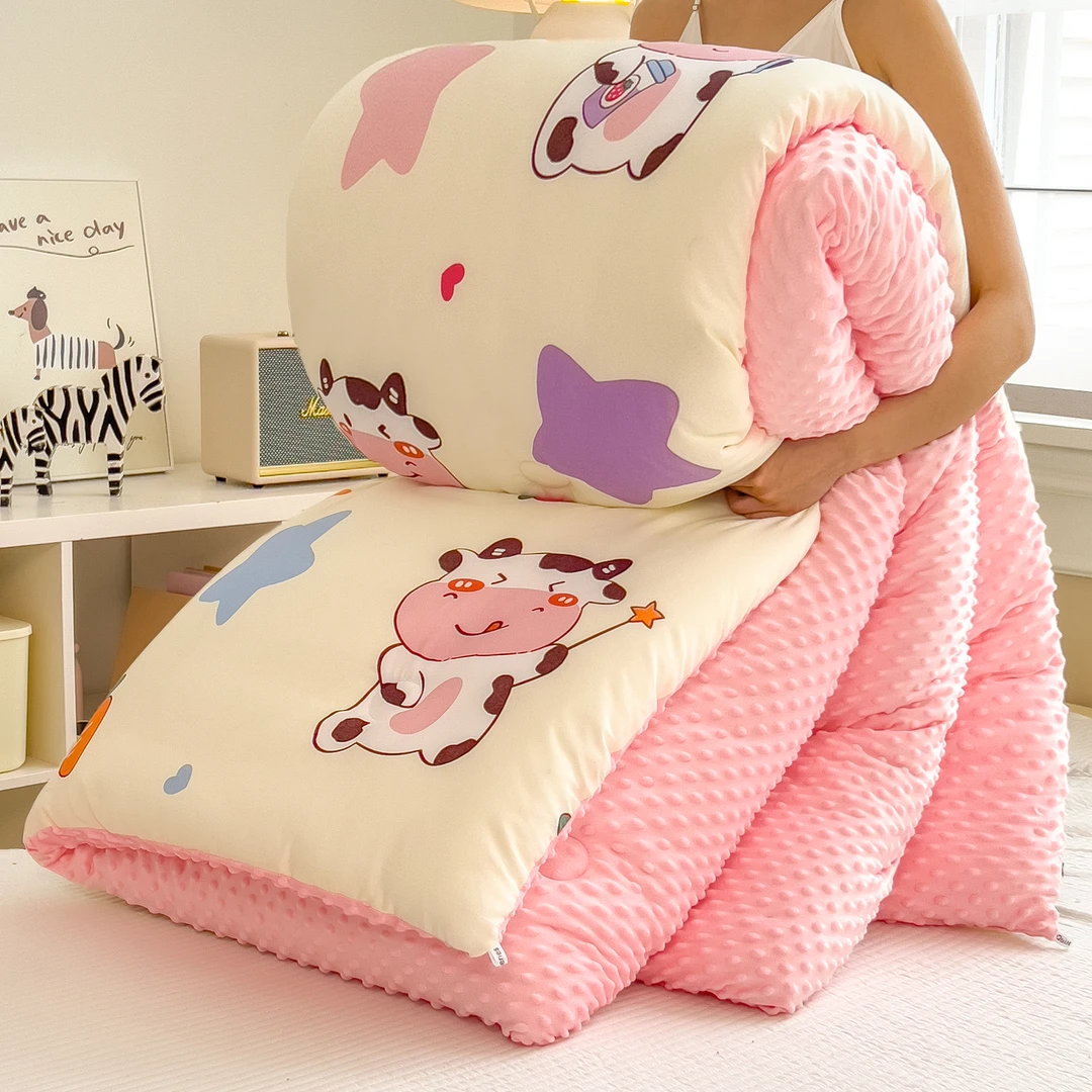 卡通豆豆绒加厚冬被加绒保暖大被子200x230cm双人被宿舍专用秋冬