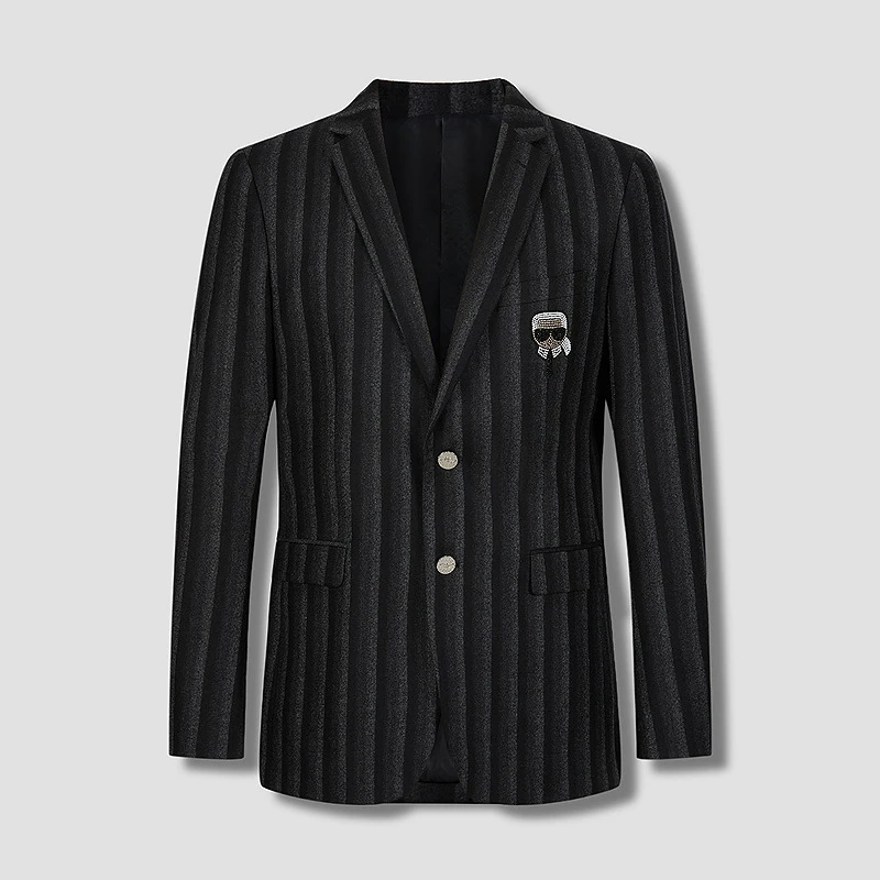 【官方男装】KARLLAGERFELD卡尔拉格斐竖条纹休闲西服翻领M26X3963