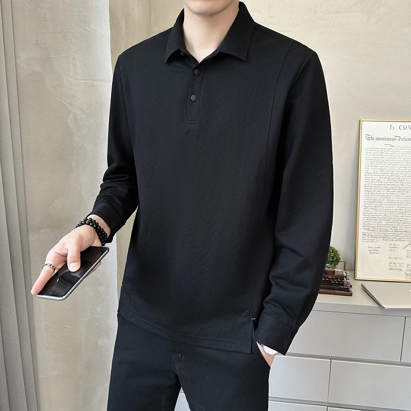 透气亚麻衬衫2025春秋新款长袖潮流港风开叉T恤翻领亚麻棉POLO衫