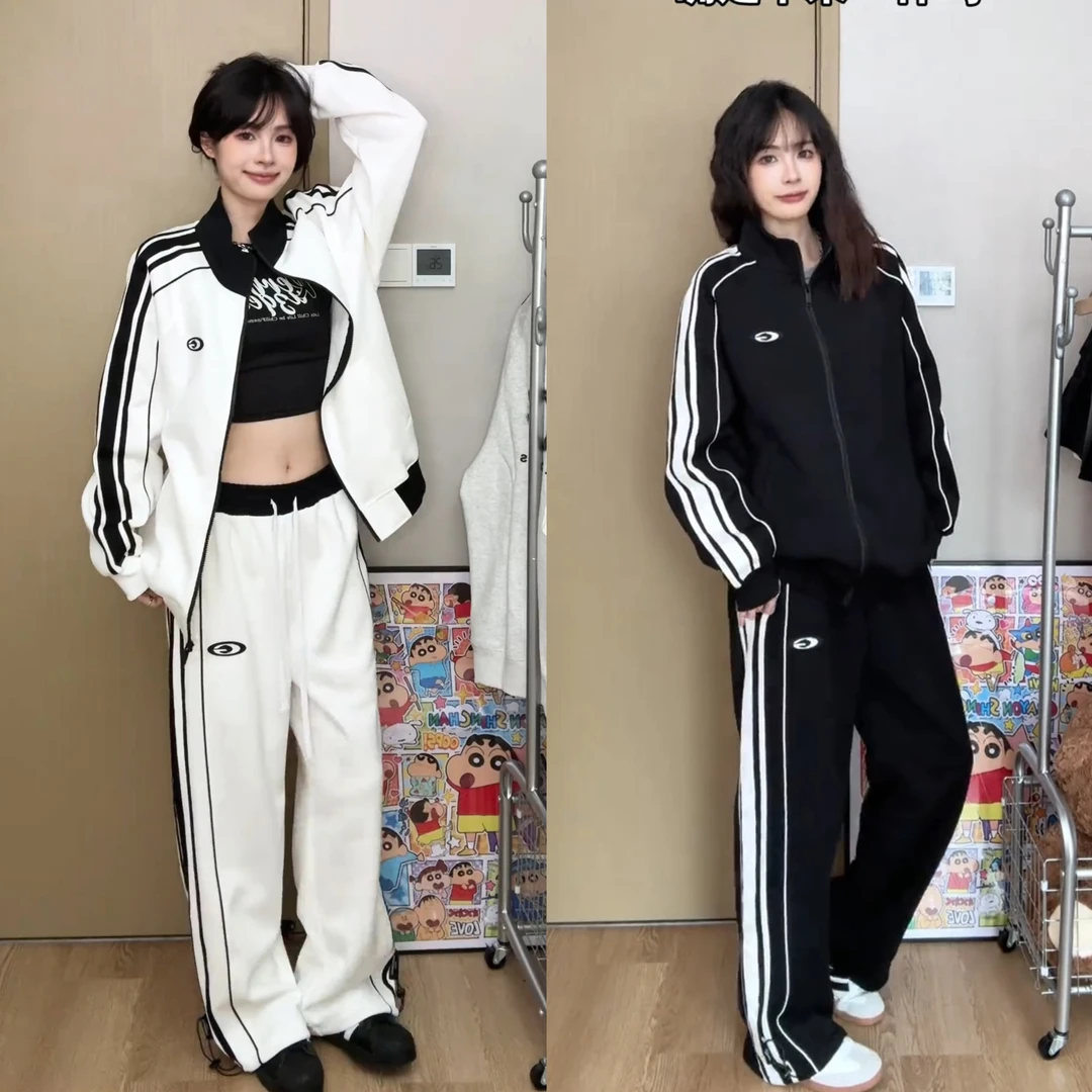 明星同款秋季美式潮牌休闲运动套装情侣款潮流拉链立领开衫休闲裤