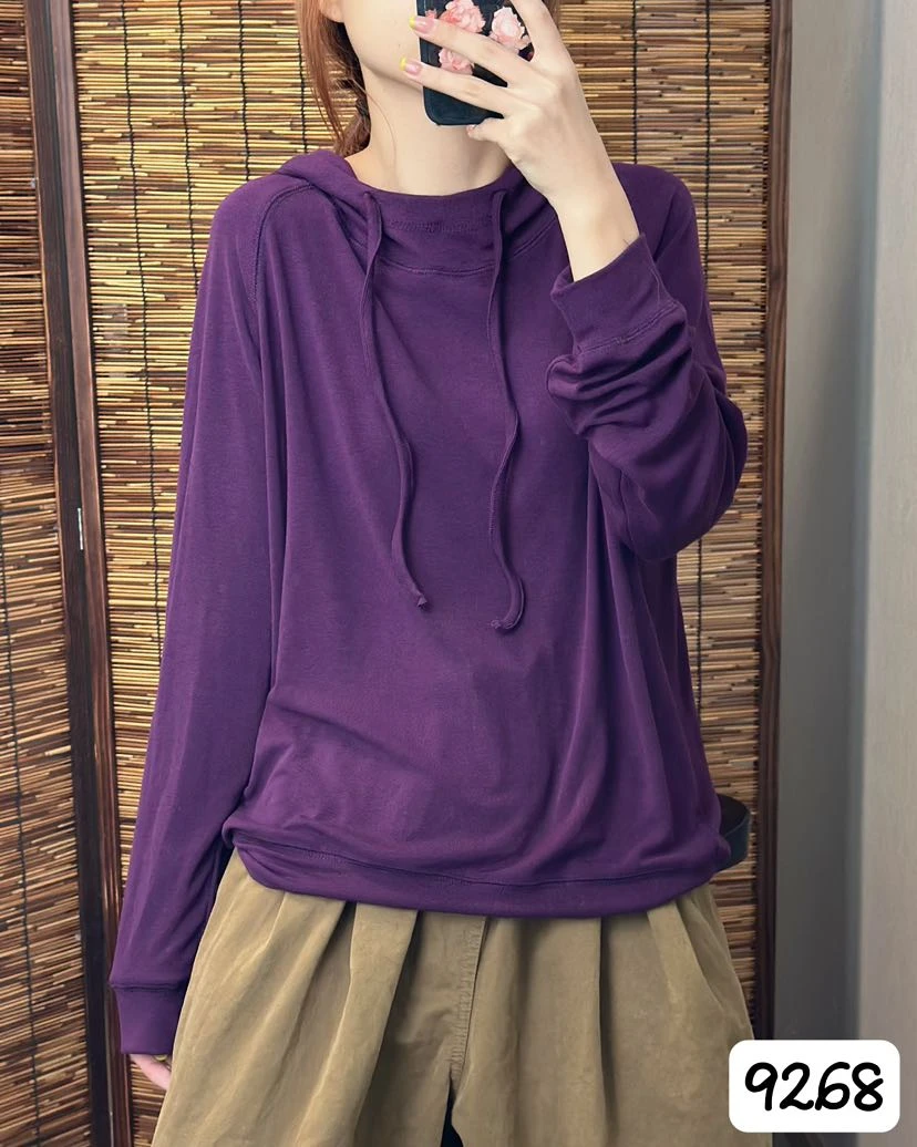 9268春款简约百搭连帽长袖休闲女士气质减龄显瘦上衣