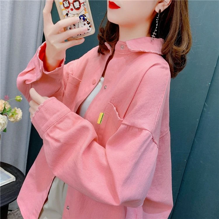 糖果色港风牛仔衬衫外套女2025春秋薄款洋气百搭休闲学生衬衣女潮