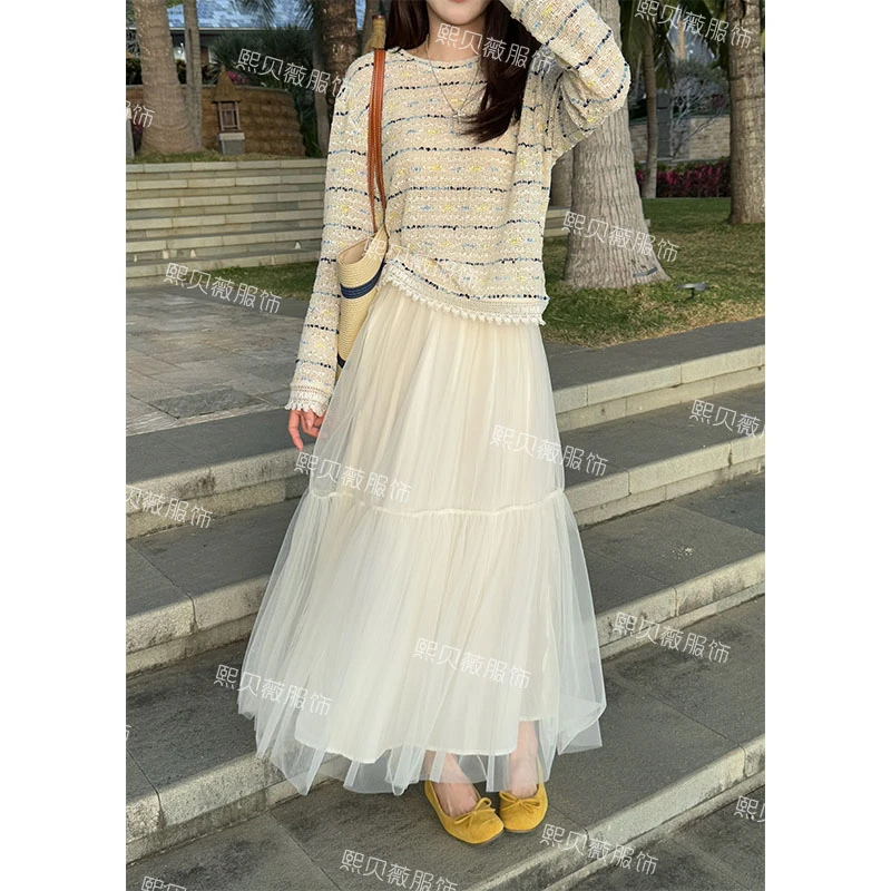 熙贝薇6 2025春季新款芭蕾风网纱仙女A字显瘦松紧腰半身裙 G7175