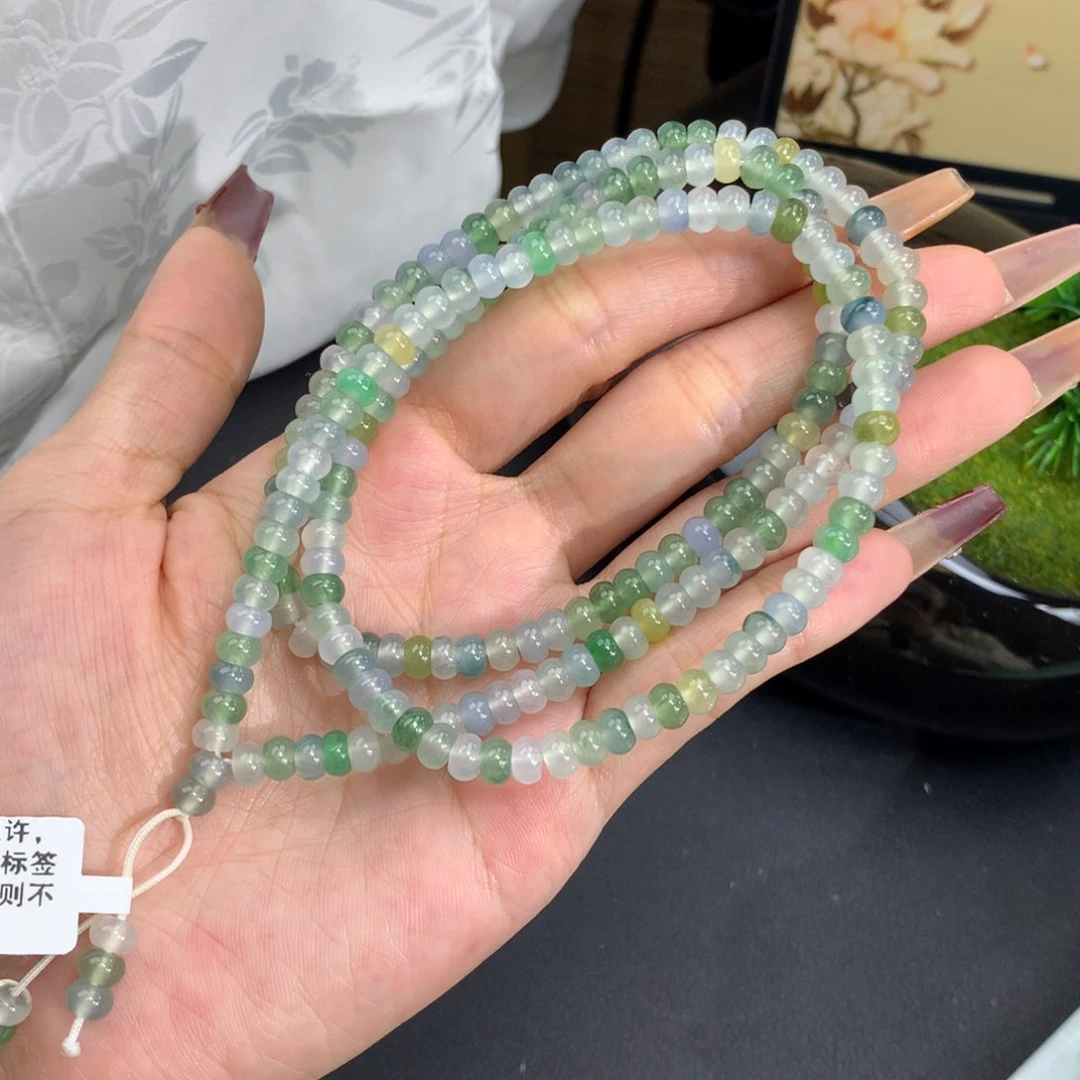 翡翠手链未镶嵌卡5.4冰种算盘多宝项链