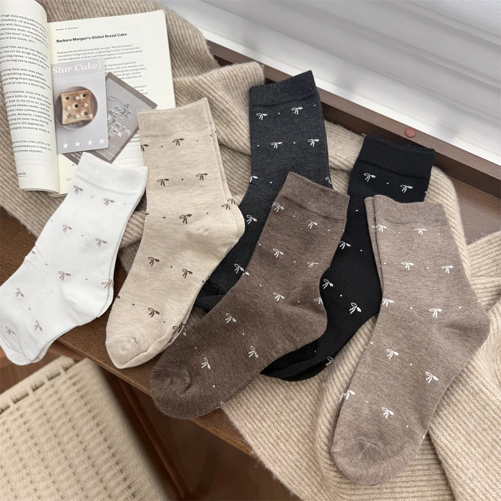 蝴蝶结袜子女森系学院风中筒袜秋季美拉德堆堆袜可配勃肯鞋